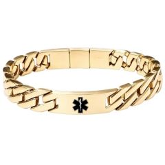 ****COI Titanium Black/Gold Tone/Silver Medical Alert Bracelet With Steel Clasp(Length: 8.27 inches)-02056B