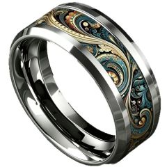 ****COI Titanium Camouflage Celtic Beveled Edges Ring-02058BB