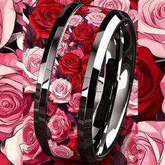 ****COI Titanium Pink Red Rose Beveled Edges Ring-02059BB