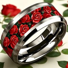 ****COI Titanium Red Rose Beveled Edges Ring-02061BB