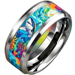 ****COI Titanium Shark Sea Coral Beveled Edges Ring-02062BB