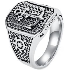 ****COI Titanium Black/Gold Tone/Silver Anchor & Steering Wheel Ring-02067BB
