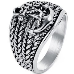 ****COI Titanium Black/Gold Tone/Silver Anchor Ring-02068BB