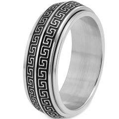 ****COI Titanium Black/Gold Tone/Silver Greek Key Celtic Step Edges Ring-02069BB