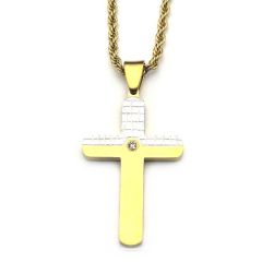 ****COI Titanium Black Silver/Gold Tone Silver/Silver Cross Pendant With Cubic Zirconia-02090BB