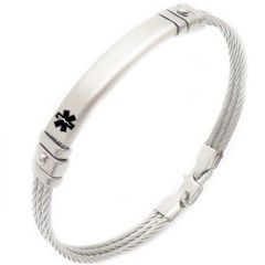 ****COI Titanium Gold Tone Silver/Silver Medical Alert Wire Bracelet With Steel Clasp(Length: 7.87 inches)-02092BB