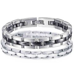 ****COI Titanium Black/White Ceramic Bracelet With Steel Clasp(Length: 8.27 inches)-02093BB