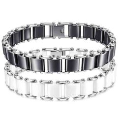 ****COI Titanium Black/White Ceramic Bracelet With Steel Clasp(Length: 7.87 inches)-02094BB