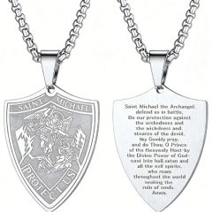 ****COI Titanium Black/Gold Tone/Silver Saint Michael Protect Us Pendant-02103BB