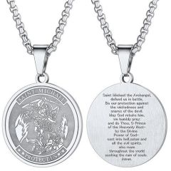 ****COI Titanium Black/Gold Tone/Silver Saint Michael Protect Us Pendant-02104BB