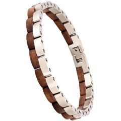 ****COI Titanium Black/Silver Koa Wood Bracelet With Steel Clasp(Length: 8.50 inches)-02109BB