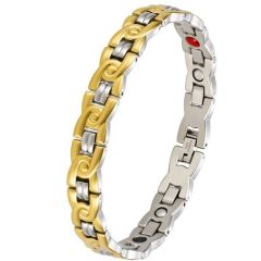 ****COI Titanium Gold Tone Silver Bracelet With Steel Clasp(Length: 8.27 inches)-02110BB