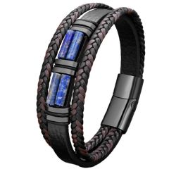 ****COI Titanium Lapis Lazuli Genuine Leather Bracelet With Steel Clasp(Length: 9.06 inches)-02117BB