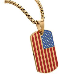 ****COI Titanium Black/Gold Tone/Silver American Flag Pendant-02126BB