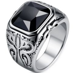 ****COI Titanium Gold Tone/Silver Celtic Ring With Black Onyx-02136BB