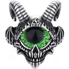 ****COI Titanium Black Silver Goat's Head Ring With Created Green Emerald/Red Ruby/Blue Sapphire-02137BB