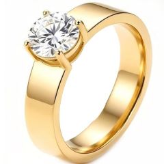 ****COI Titanium Gold Tone/Silver Solitaire Ring-02142BB