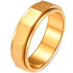****COI Titanium Gold Tone/Silver Rotating Step Edges Ring-02144BB