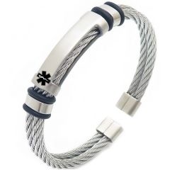***COI Titanium Black/Gold Tone/Silver Silver Wire Medical Alert Bracelet With Steel Clasp(Length: 8.27 inches)-02153BB