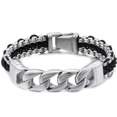 ****COI Titanium Genuine Leather Bracelet With Steel Clasp(Length: 8.66 inches)-02154BB
