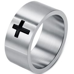 ****COI Titanium Black/Gold Tone/Silver Cross Ring-02161BB
