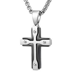 ****COI Titanium Black/Gold Tone Silver Cross Pendant-02167BB