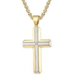 ****COI Titanium Black/Gold Tone/Silver Silver Cross Pendant With Cubic Zirconia-02170BB