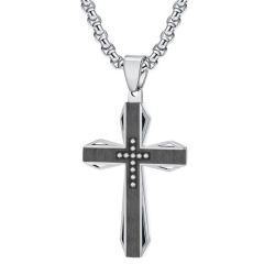 ****COI Titanium Black Silver/Gold Tone Silver/Black Blue Cross Pendant With Cubic Zirconia-02172BB