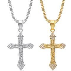 ****COI Titanium Gold Tone/Silver Jesus Cross Pendant With Cubic Zirconia-02174BB