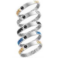 ****COI Titanium Silver Black/Gold Tone/Silver/Blue Silver Medical Alert Bracelet With Steel Clasp(Length: 8.27 inches)-02180BB