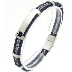 ****COI Titanium Black/Gold Tone/Silver Medical Alert Genuine Leather Bracelet With Steel Clasp(Length: 8.07 inches)-02181BB