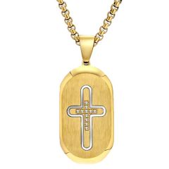 ****COI Titanium Black Gold Tone/Gold Tone Cross Pendant With Cubic Zirconia-02191BB