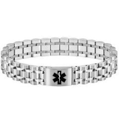 ****COI Titanium Black/Gold Tone/Silver Medical Alert Bracelet With Steel Clasp(Length: 8.07 inches)-02200BB