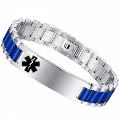****COI Titanium Blue Silver Medical Alert Bracelet With Steel Clasp(Length: 8.27 inches)-02201BB