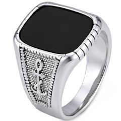 ****COI Titanium Anchor Ring With Black Onyx/Created Red Ruby/Green Emerald-02204BB