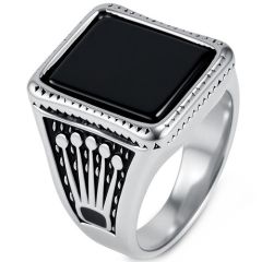 ****COI Titanium Crown Ring With Black Onyx/Created Red Ruby/Green Emerald-02205BB