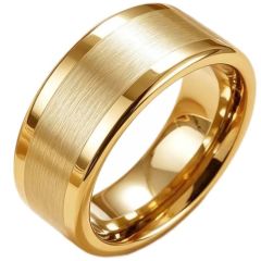 ****COI Gold Tone Titanium 12mm Polished Shiny & Matt Satin Ring-02208BB