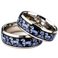 ****COI Titanium Black Blue Dome Court Ring With Dogs-02209BB
