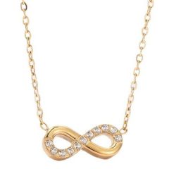 ****COI Titanium Gold Tone/Silver Infinity Cubic Zirconia Necklace With Steel Clasp(Length: 19.68 inches)-02211BB