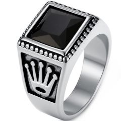 ****COI Titanium Gold Tone/Silver Crown Ring With Black Onyx-02217BB