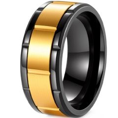 ****COI Titanium Black Gold Tone Tire Tread Ring-02232BB