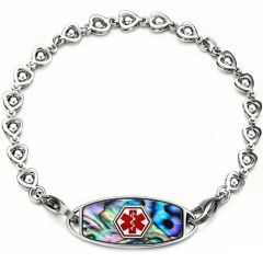 ****COI Titanium Medical Alert Koa Wood/Abalone Shell Bracelet With Steel Clasp(Length: 8.66 inches)-02241BB