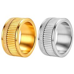 ****COI Titanium Gold Tone/Silver Sandblasted & Grooves Rotating Ring-02247BB
