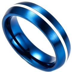 ****COI Titanium Black/Blue Silver Dome Court Ring-02264BB