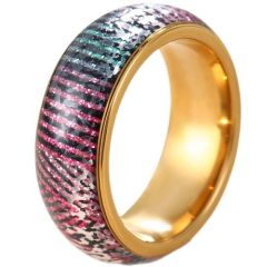 ****COI Titanium Gold Tone/Black Rainbow Meteorite Dome Court Ring-02267BB