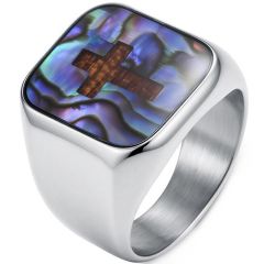 ****COI Titanium Black/Gold Tone/Silver Ring With Abalone Shell & Koa Wood-02268BB