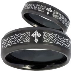 COI Black Titanium Celtic Cross Beveled Edges Ring - 2603