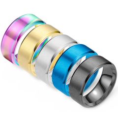 COI Titanium Black/Gold Tone/Silver/Blue/Rainbow Color Beveled Edges Ring - JT2724AA