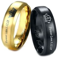 COI Titanium King Queen Crown Ring With Custom Engraving-3887