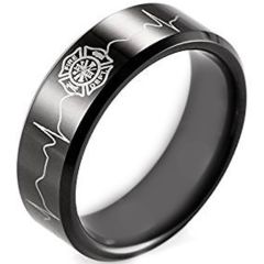 COI Black Titanium Firefighter Heartbeat Ring-JT3901